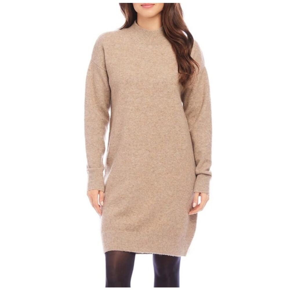 Antonio Melani Cashmere Dress Mockneck Taupe Beige Relaxed Minimalist Small